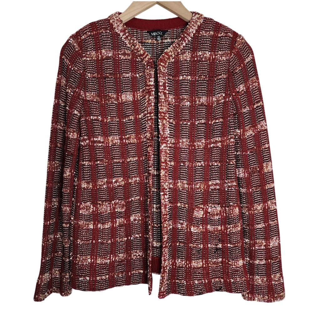 Misook Cardigan Jacket Women's XS Knit Plaid Office Wear Red